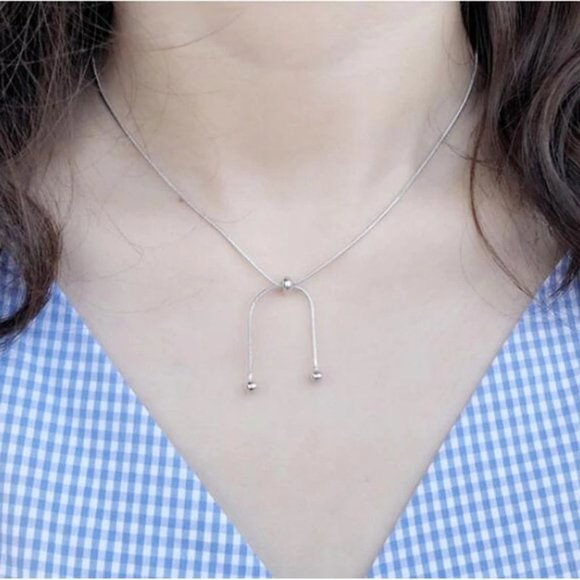 925 Silver Snake Chain Adjustable Bead Necklace - Picture 8 of 8